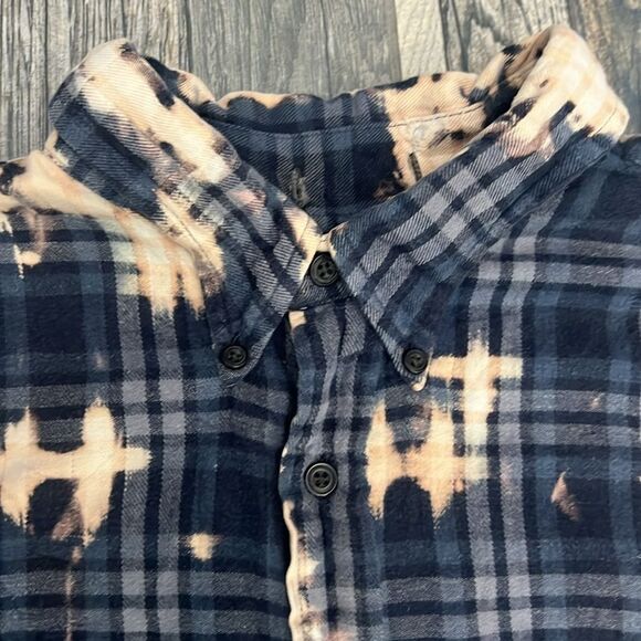 🔥 PULP FICTION Movie Distressed Custom Bleach Dyed Plaid Flannel Shirt Unisex X - Picture 7 of 12
